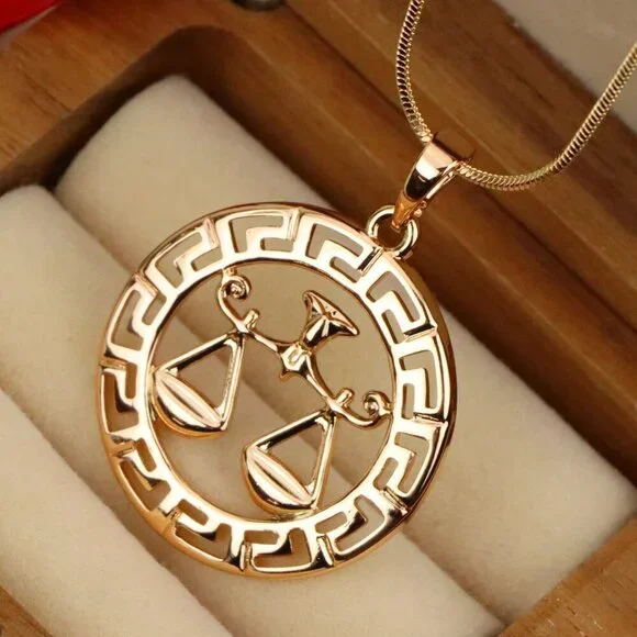 "Libra Zodiac Sign Rose Gold Pendant in Gold Plated Brass, XPPT1334 - Picture 1 of 13